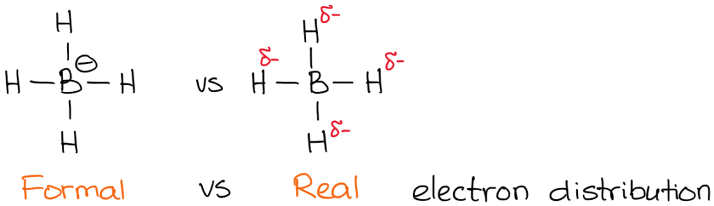Formal charge in borohydride ion vs the actual charge distribution in the anion