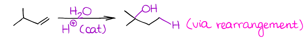 catalytic hydration of alkenes with carbocation rearrangement