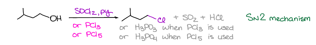 reaction of alcohols with socl2 converting alcohols into corresponding chlorides
