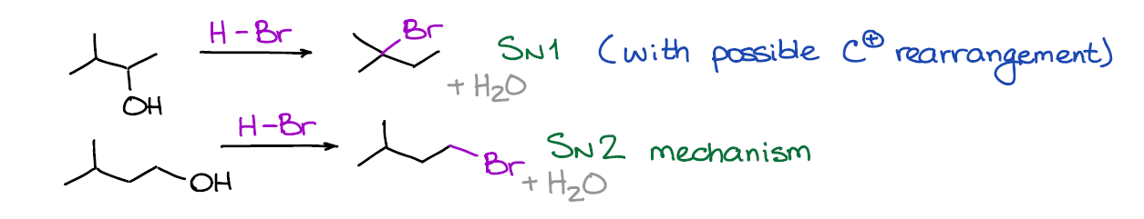 reaction of alcohols with hydrogen halides