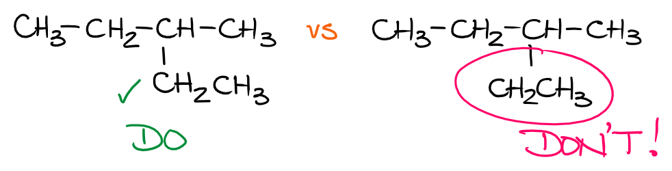 proper connection of the ethyl group to the parent