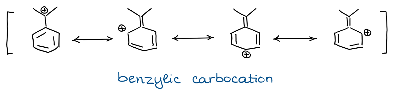 benzylic carbocation. Example of resonance structures.