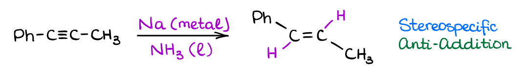 partial reduction of alkynes with sodium metal and liquid amoonia