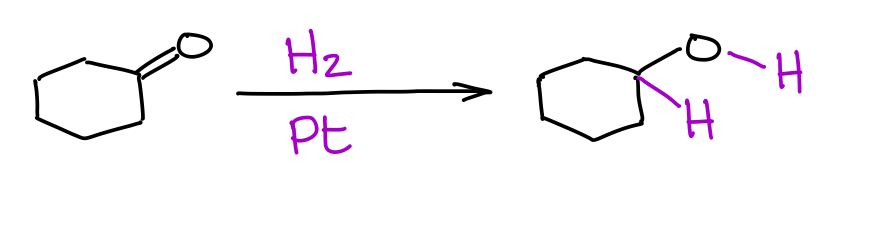 Reduction of aldehydes and ketones with hydrogen gas on a heterogeneous catalyst