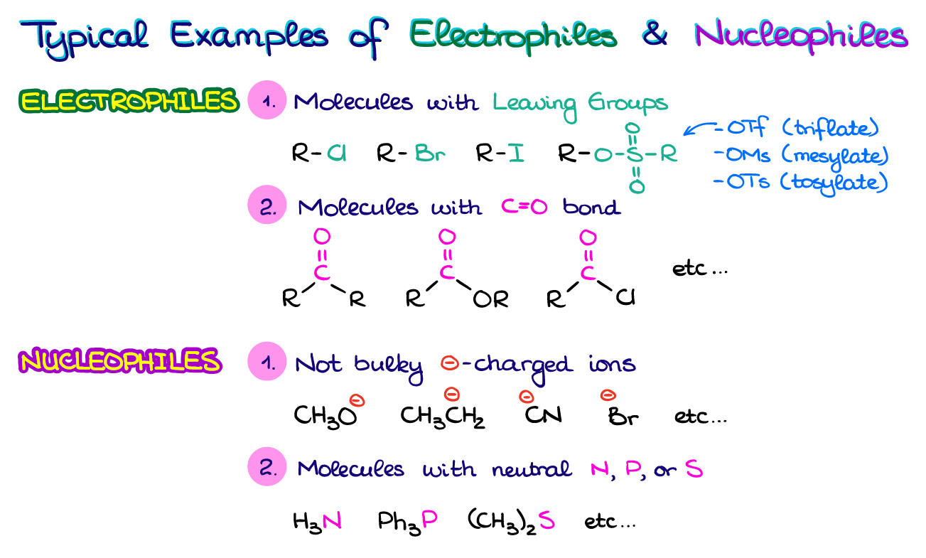 typical nucleophiles and electrophiles