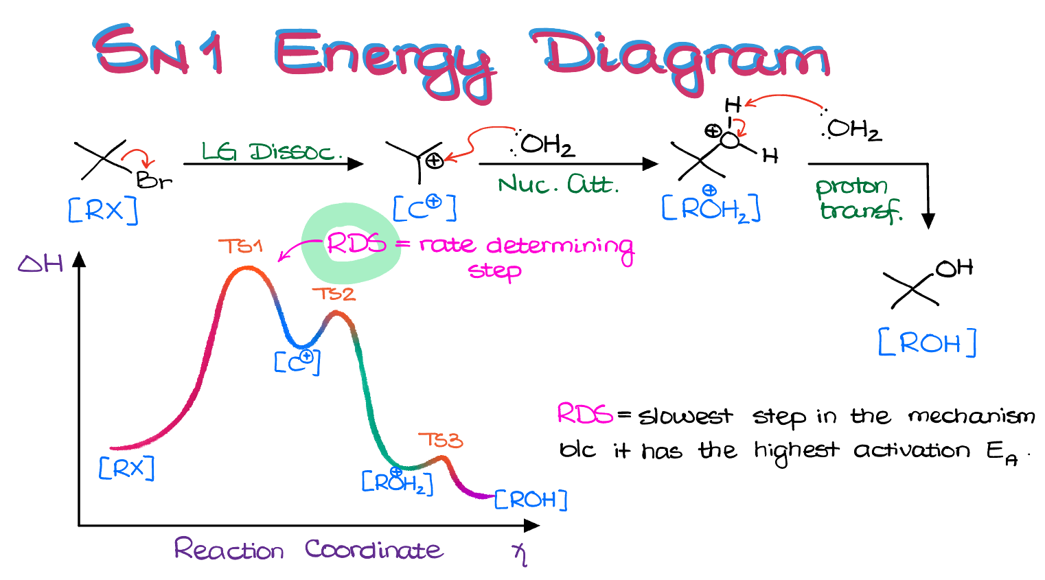 energy diagram of an sn1 reaction