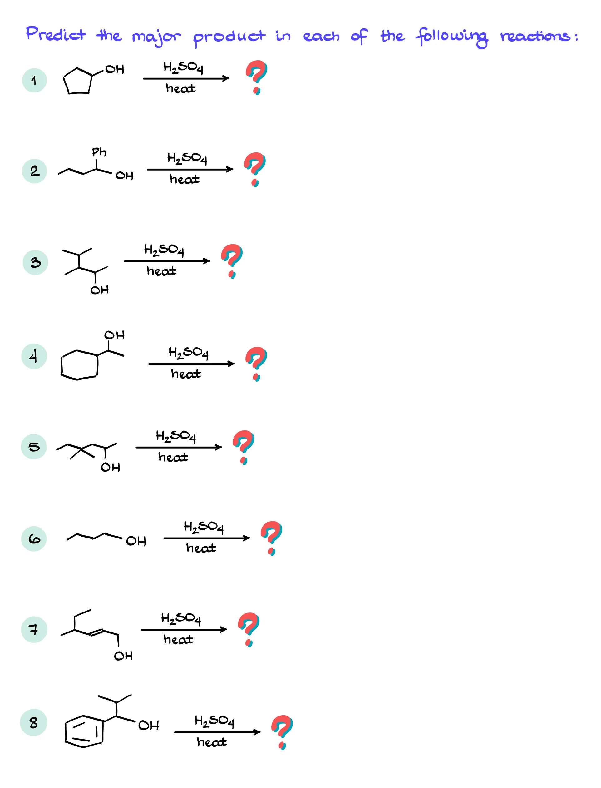dehydration of alcohols practice questions